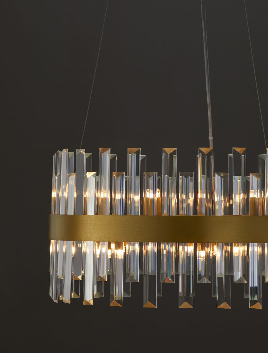 Suspension Crown 7 lumières dorée, cristal