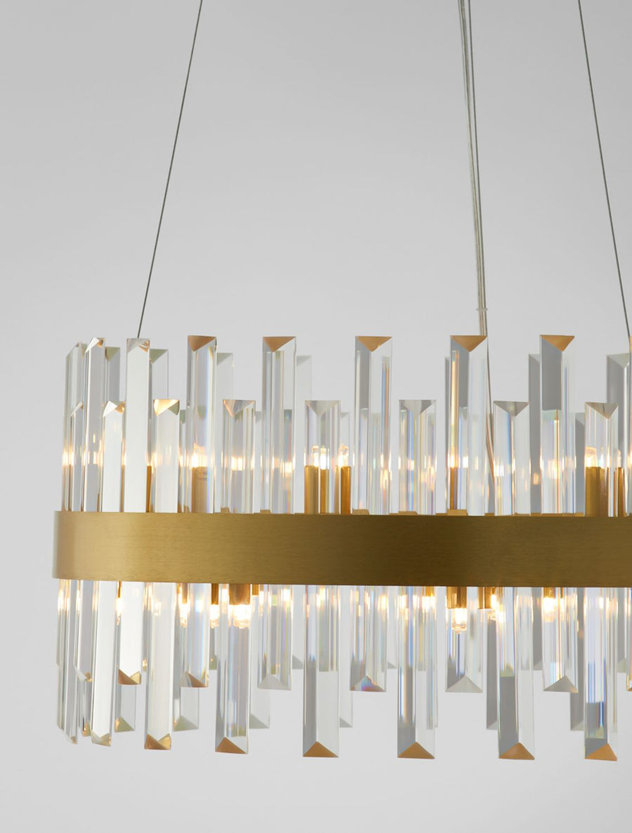 Suspension Crown 7 lumières dorée, cristal