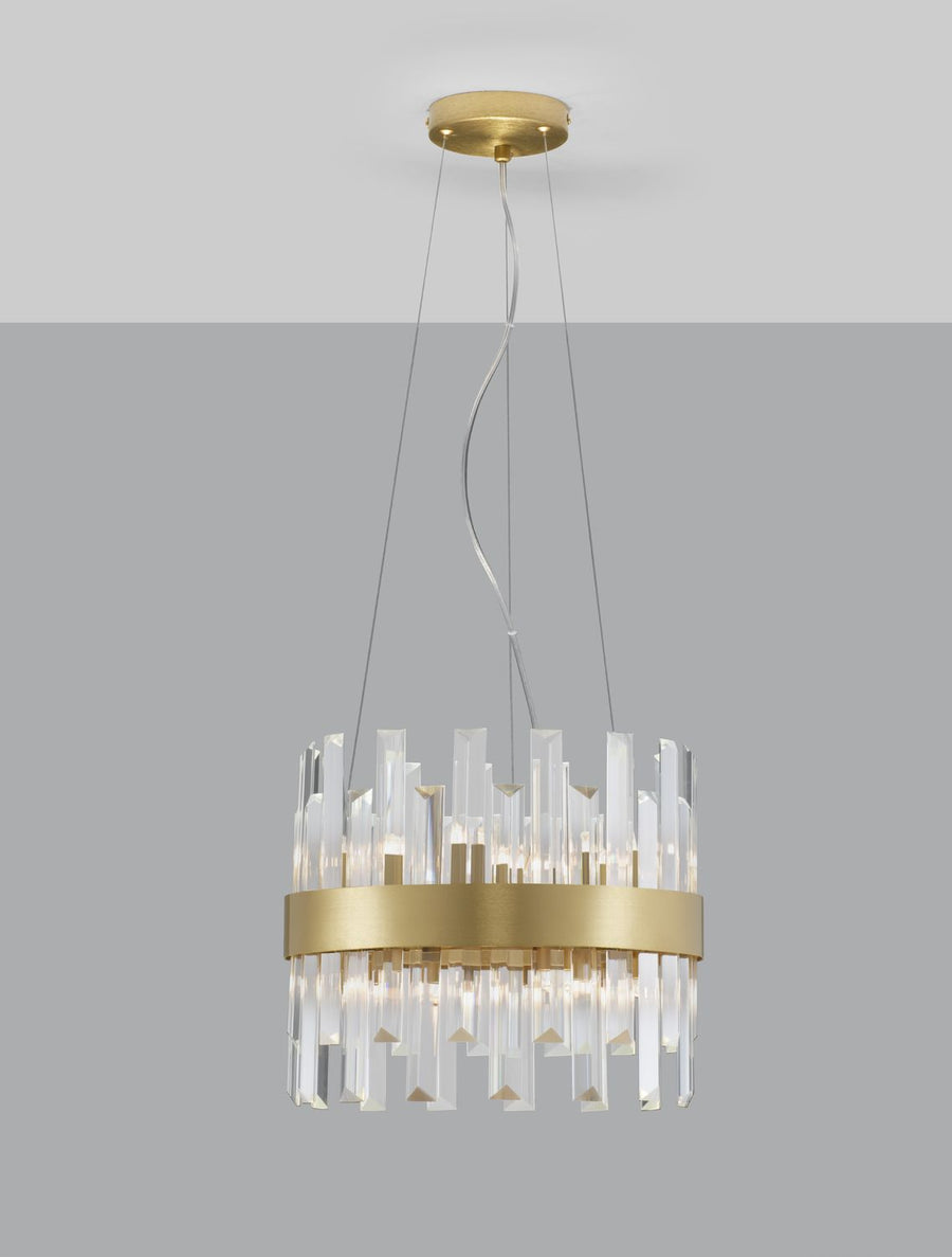 Suspension Crown 5 lumières dorée, cristal