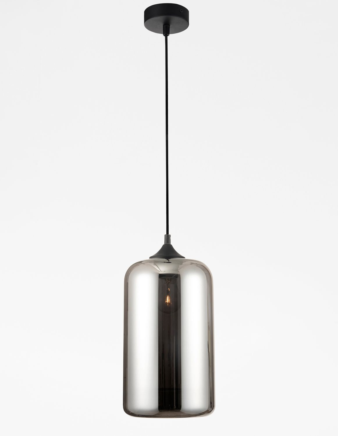 Vue de face éclairée, ampoule visible à travers le verre fumé transparent