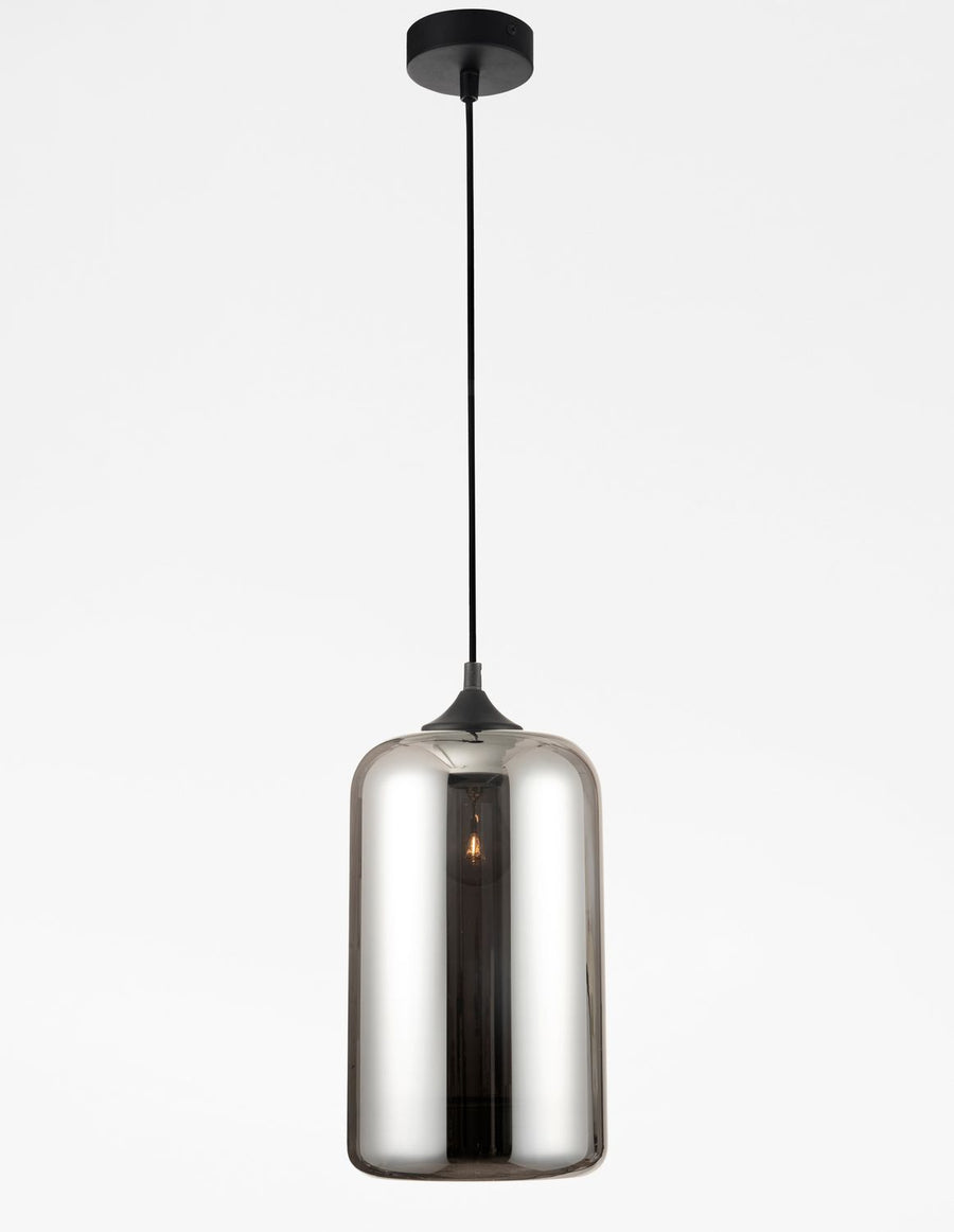 Vue de face éclairée, ampoule visible à travers le verre fumé transparent