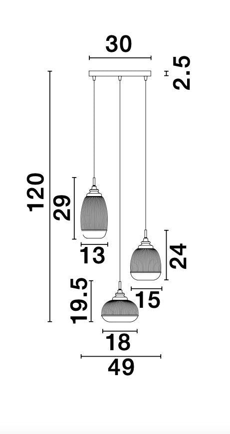 Suspension Mond 3 lumières dorée, verre (9731214)
