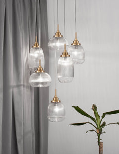 Suspension Mond 6 lumières dorée, verre