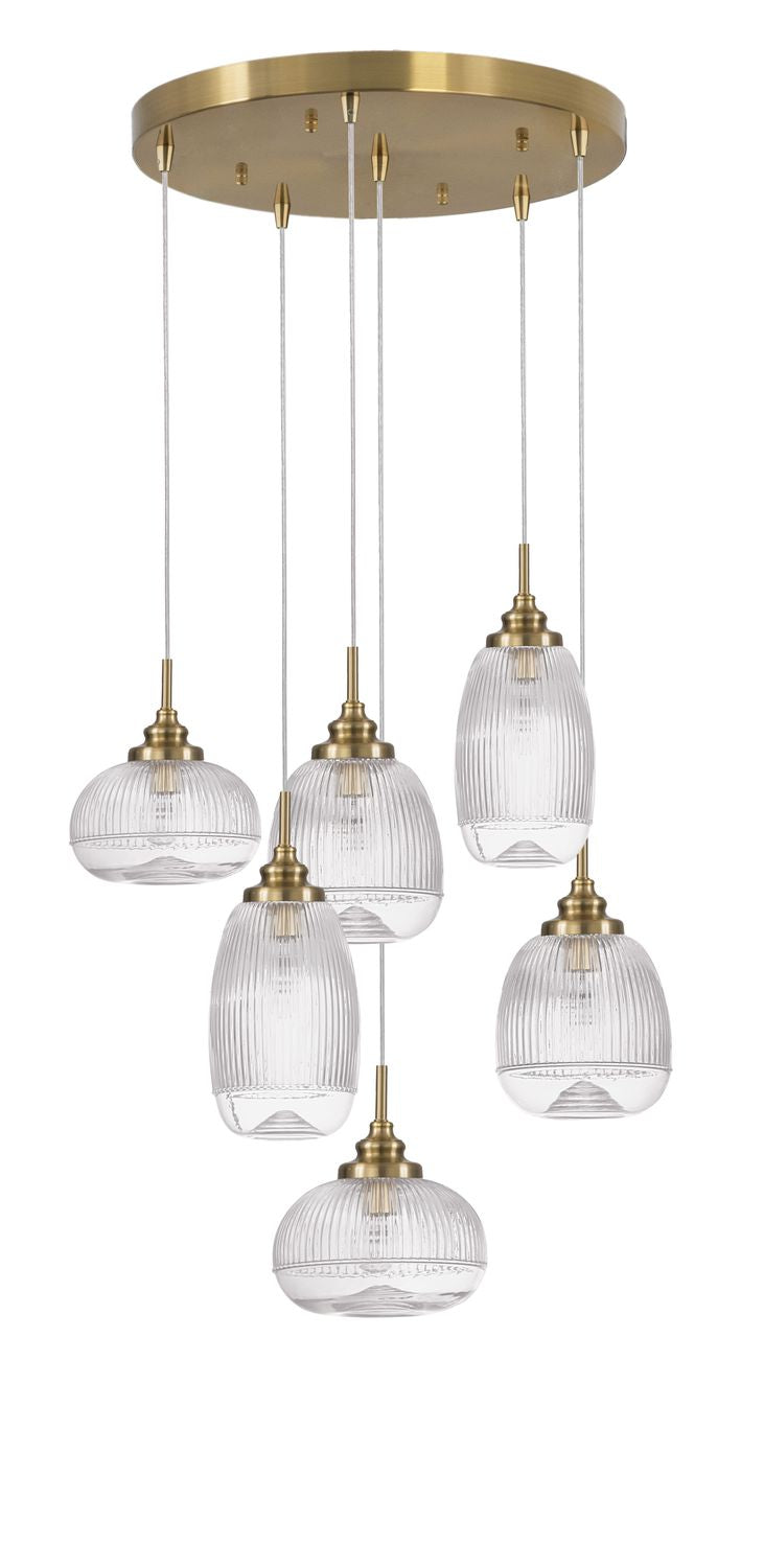 Suspension Mond 6 lumières dorée, verre