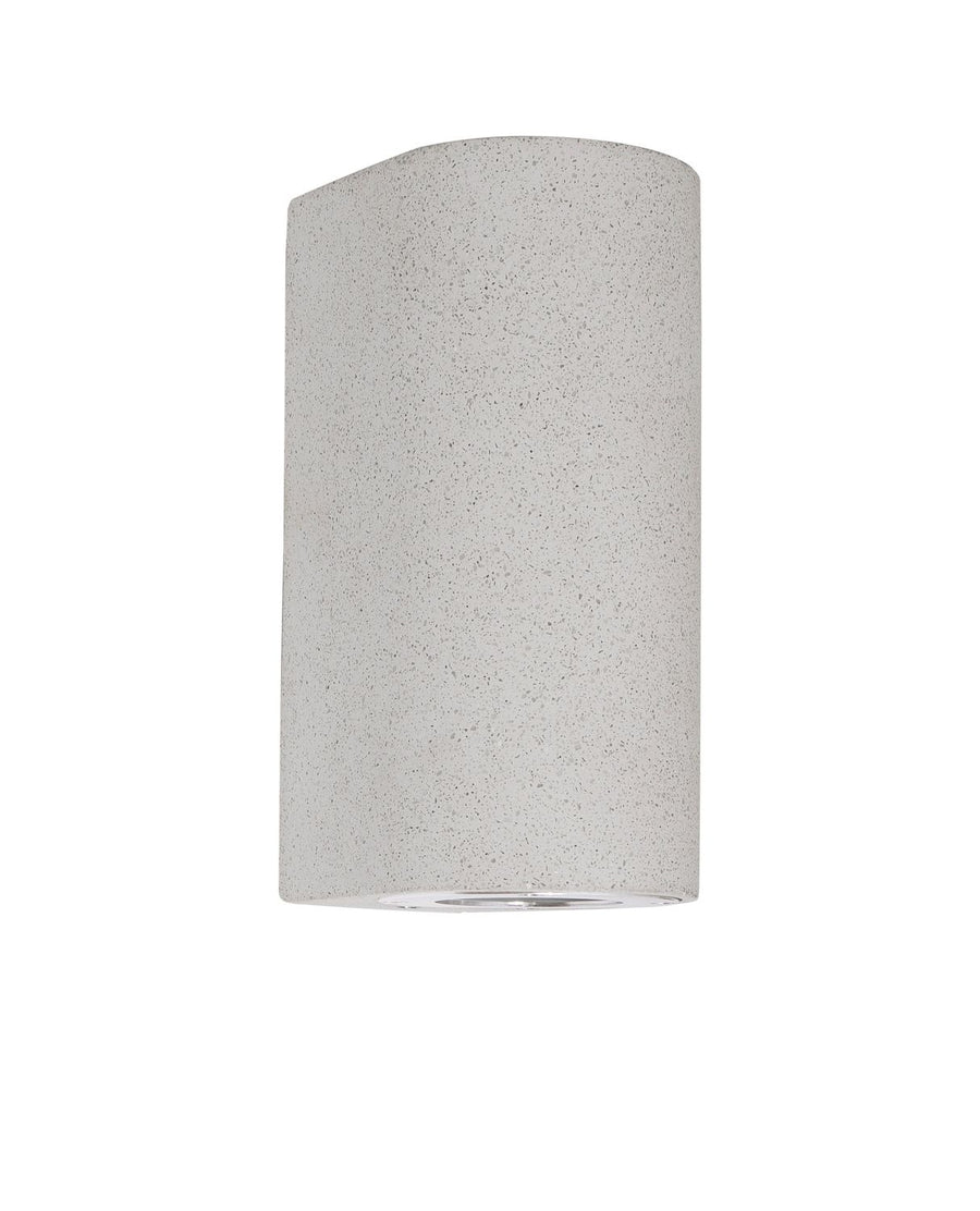 Produit de face sur fond blanc, corps cylindrique à finition mouchetée claire