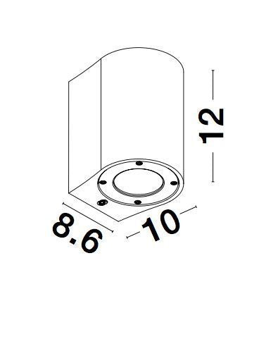 Schéma technique coté indiquant hauteur 12, largeur 10 et profondeur 8,6 cm.