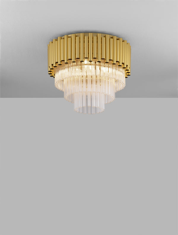 Plafonnier Magnolia 5 lumières doré, cristal