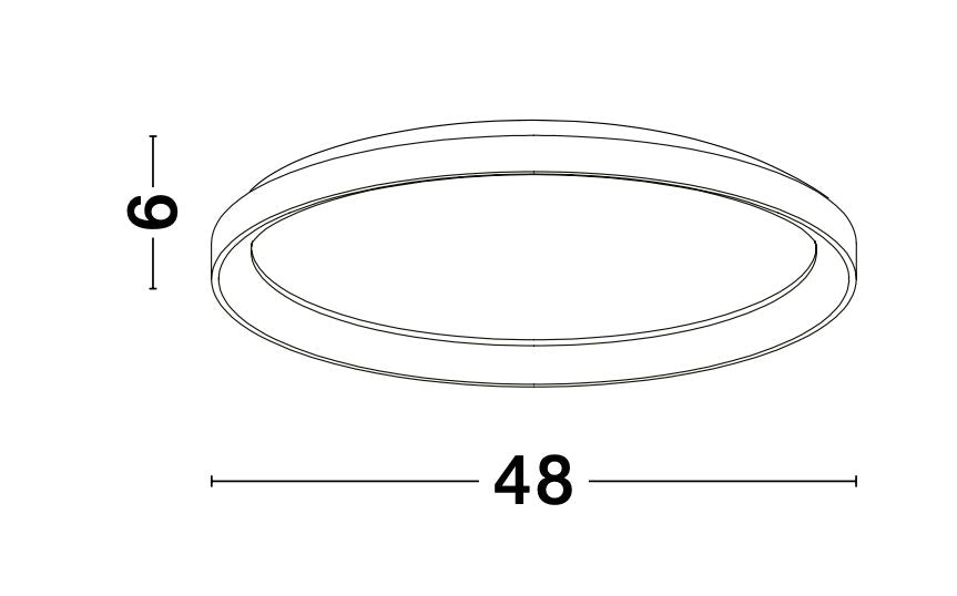 Schéma technique avec diamètre 48 cm et hauteur 8 cm du plafonnier.