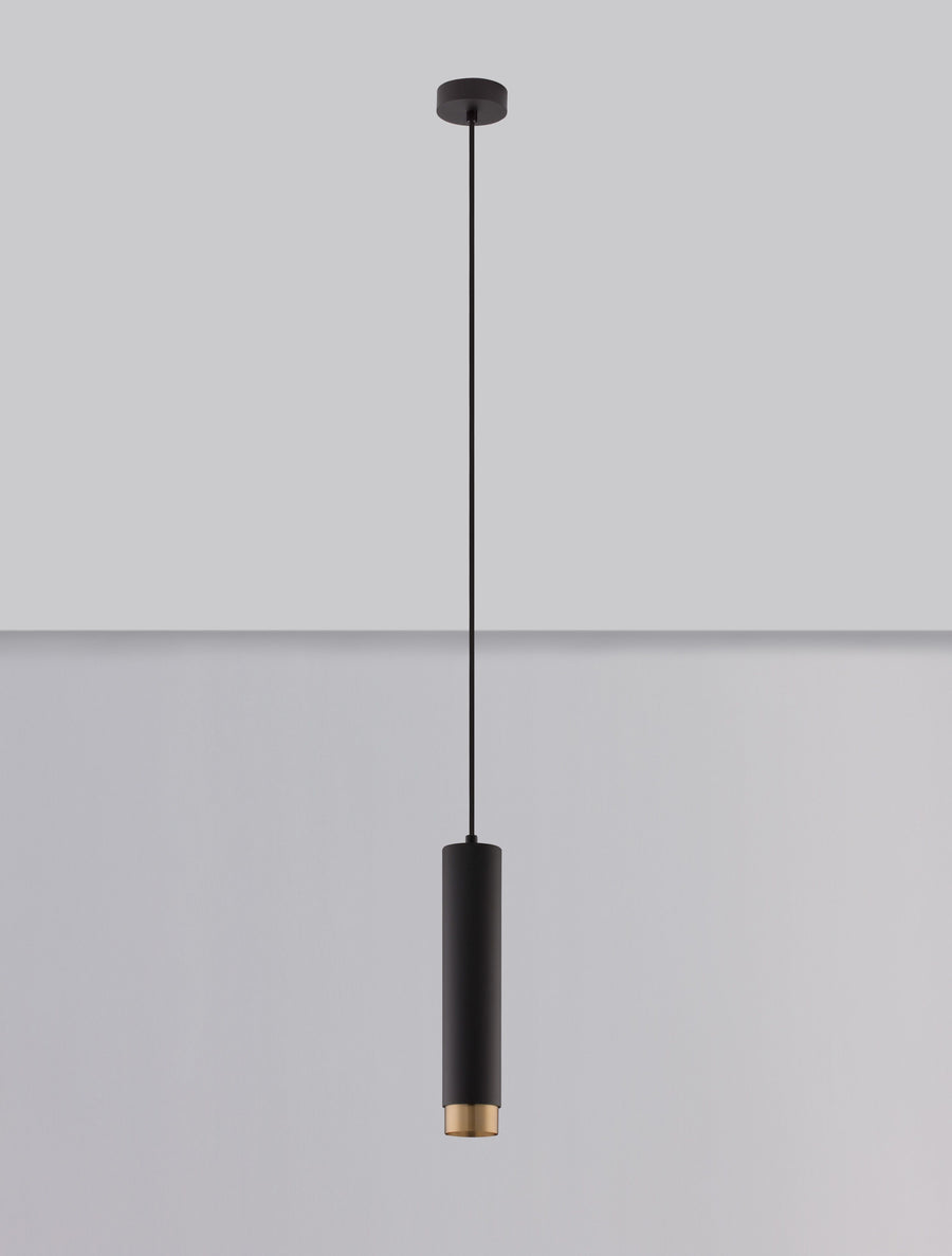 Luminaire suspendu complet avec câble noir et rosace de plafond, fond gris