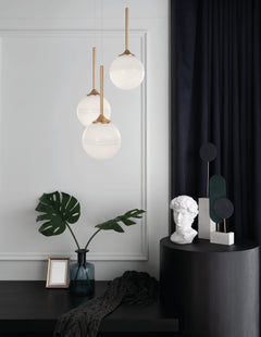 Suspension Cantona 3 lumières dorée, verre (9960613)