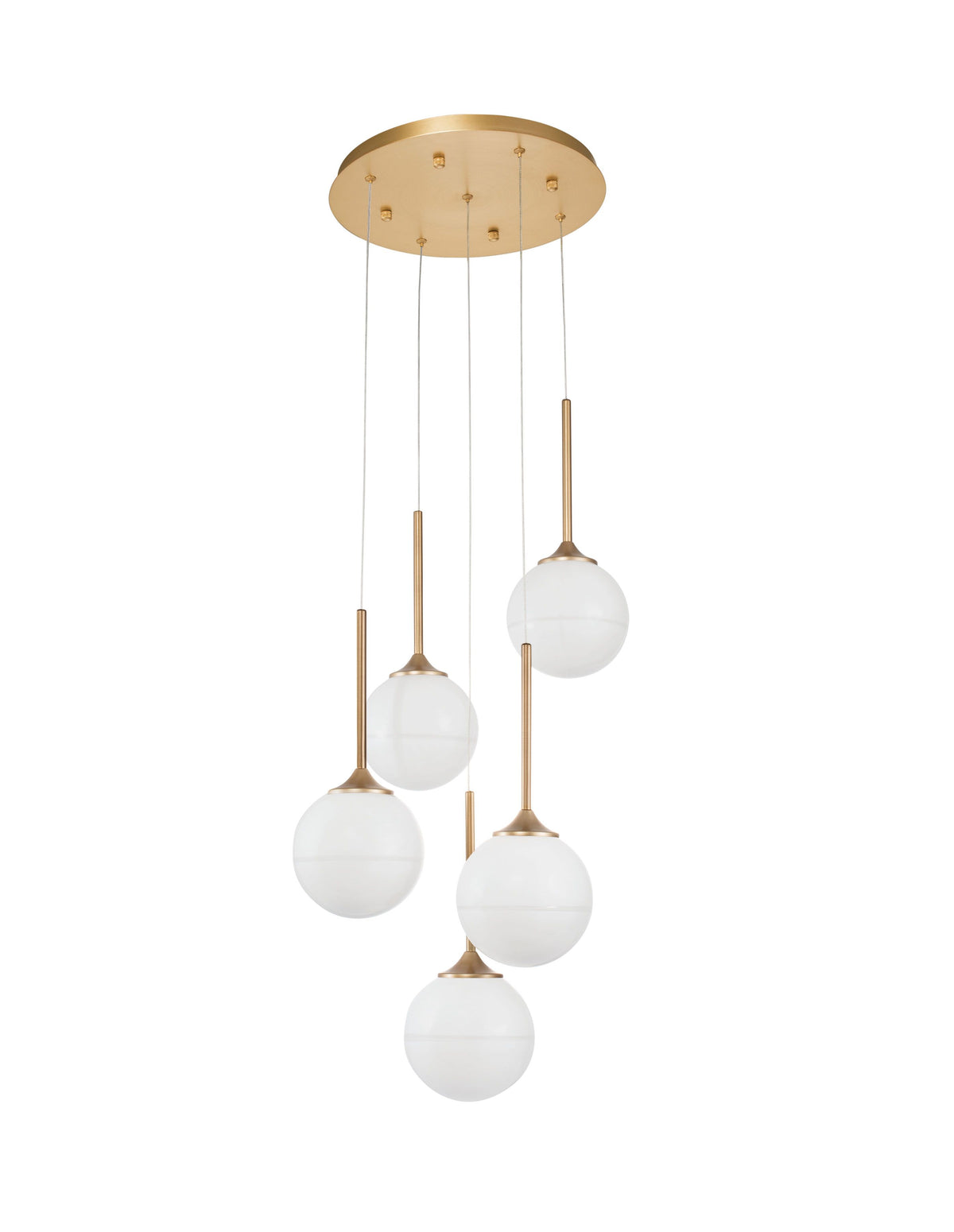 Suspension Cantona 5 lumières dorée, verre (9960614)