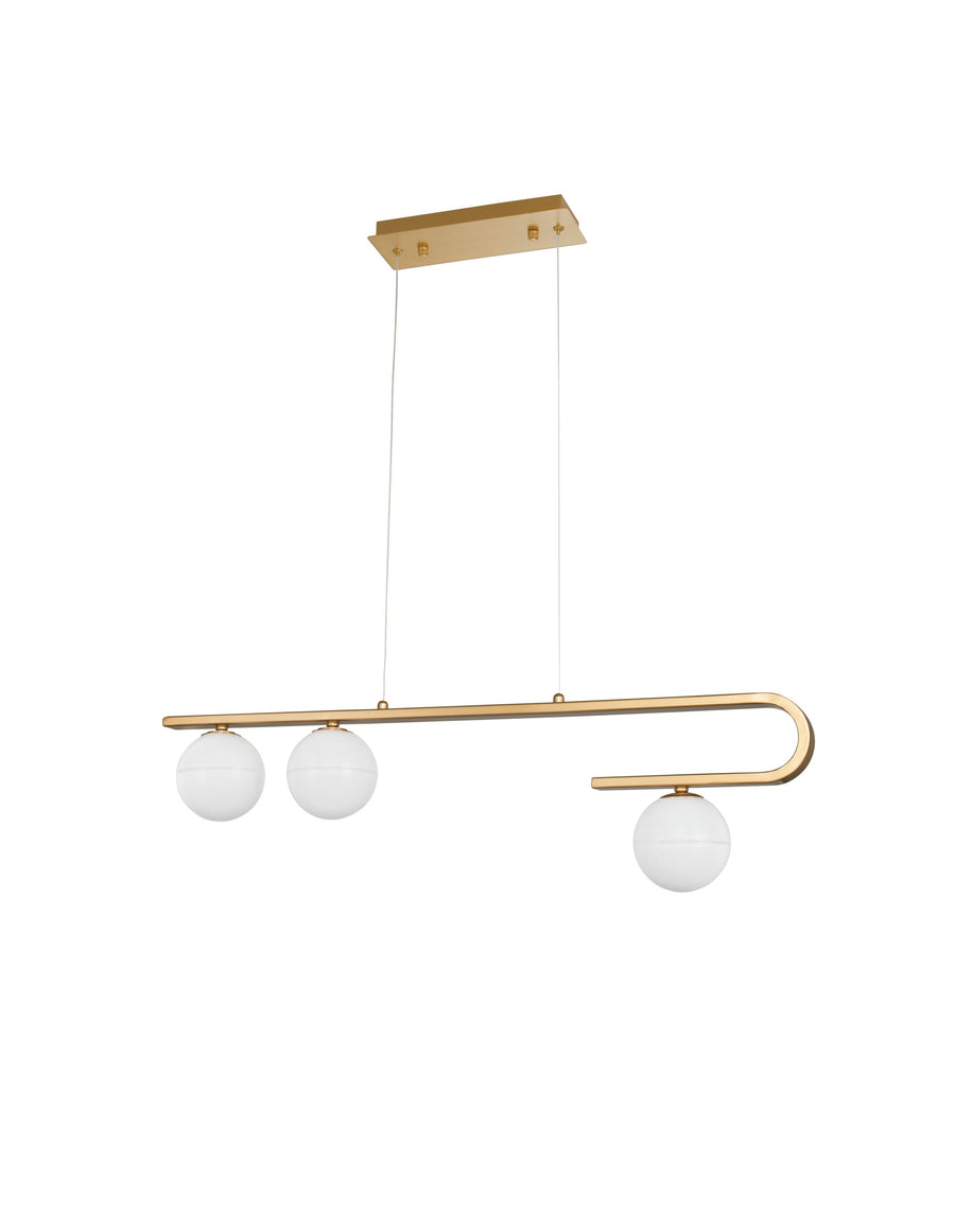 Suspension Cantona 3 lumières dorée, verre (9960615)