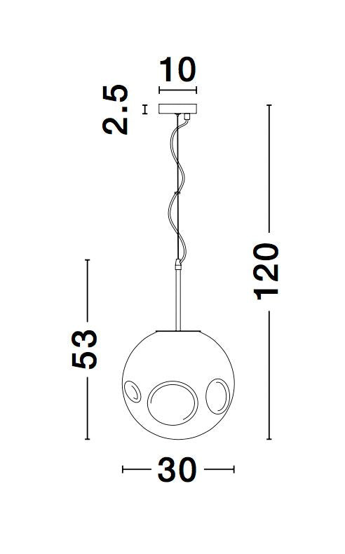 Suspension Mayan chromée, verre, H 120 cm