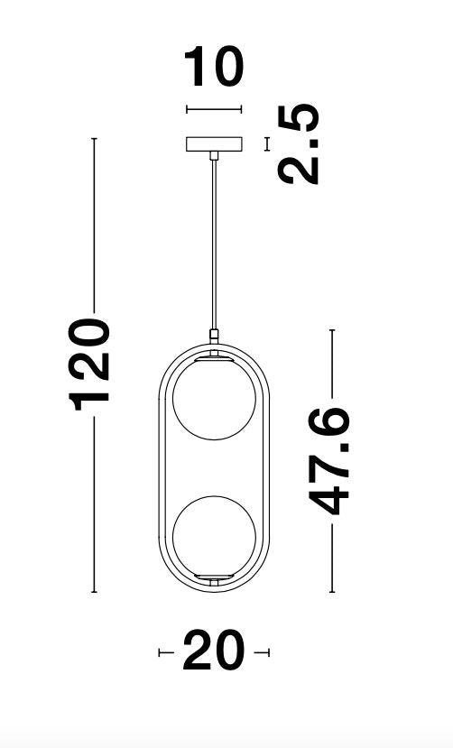 Schéma technique coté avec hauteur 120 cm, largeur 20 cm et rosace 10 cm