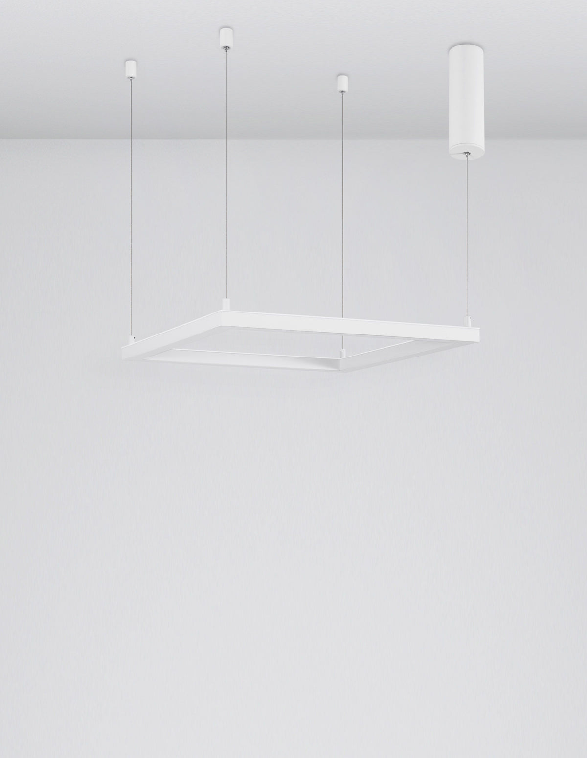Vue en situation du cadre lumineux blanc éclairant une pièce minimaliste
