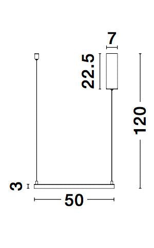 Schéma coté indiquant 120 cm de hauteur, 50 cm de largeur et rosace