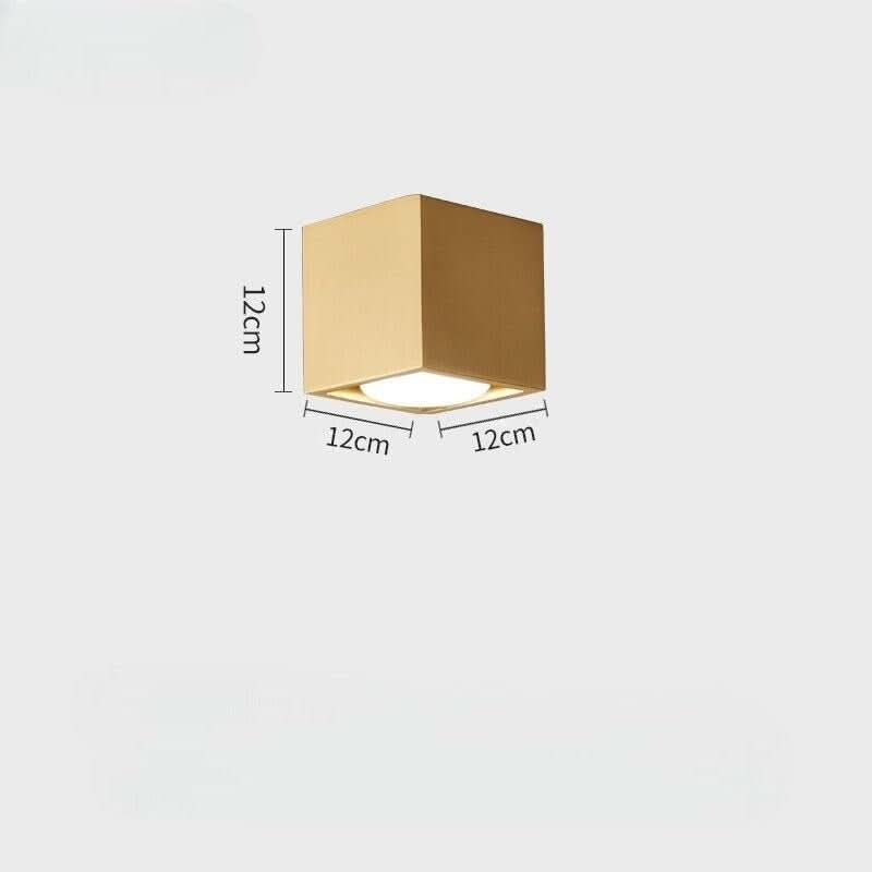 Dimensions plafonnier Zephyr Sky 1 lumière : cube doré 12 x 12 x 12 cm – Designix.fr