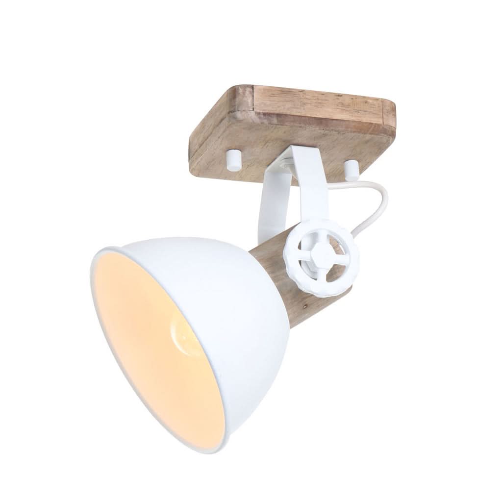 Plafonnier industriel blanc Gearwood vu de trois quarts, abat-jour cloche blanc