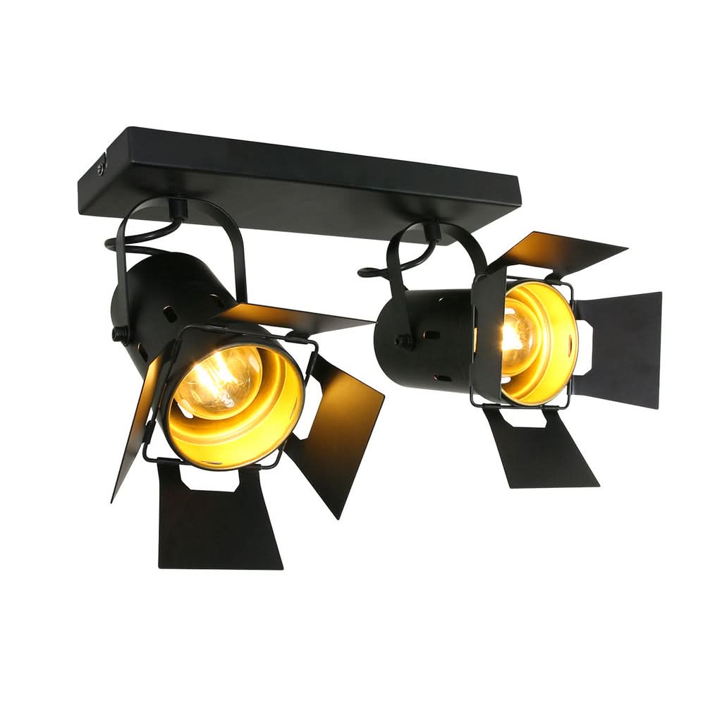 Plafonnier noir intérieur doré, 2 spots orientables | Carré