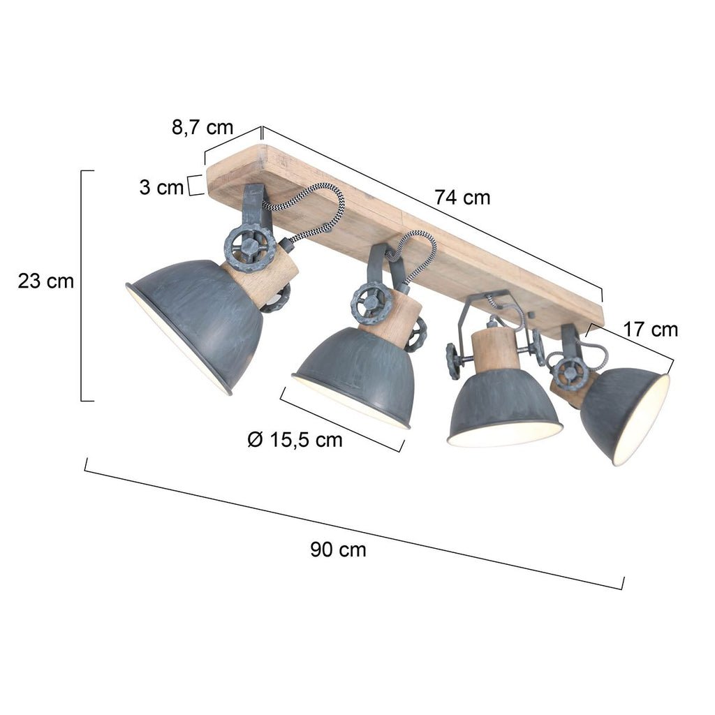 Plafonnier 4 Spots Bois Métal | Jara - Designix Plafonnier