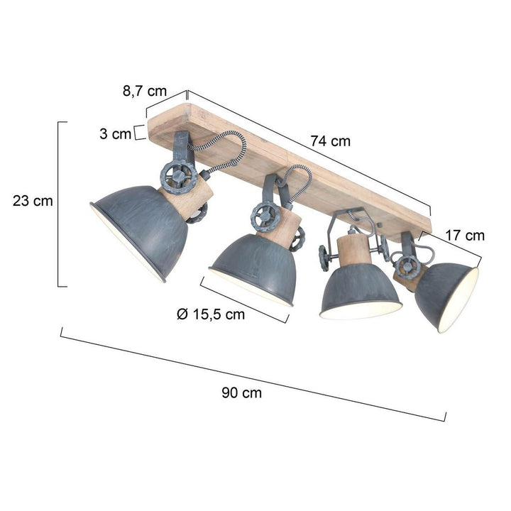 Plafonnier 4 Spots Bois Métal | Jara - Designix Plafonnier
