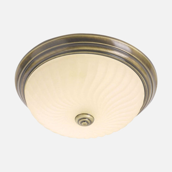Plafonnier bronze rond, verre strié crème pour salon | Lumea