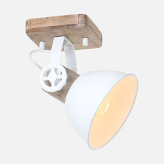Plafonnier industriel blanc, spot orientable bois et métal | Gearwood