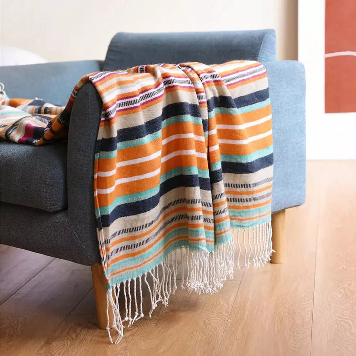 Plaid à Rayures Boho | Évasion Colorée - Designix Plaid Panache de Couleurs 115x170cm
