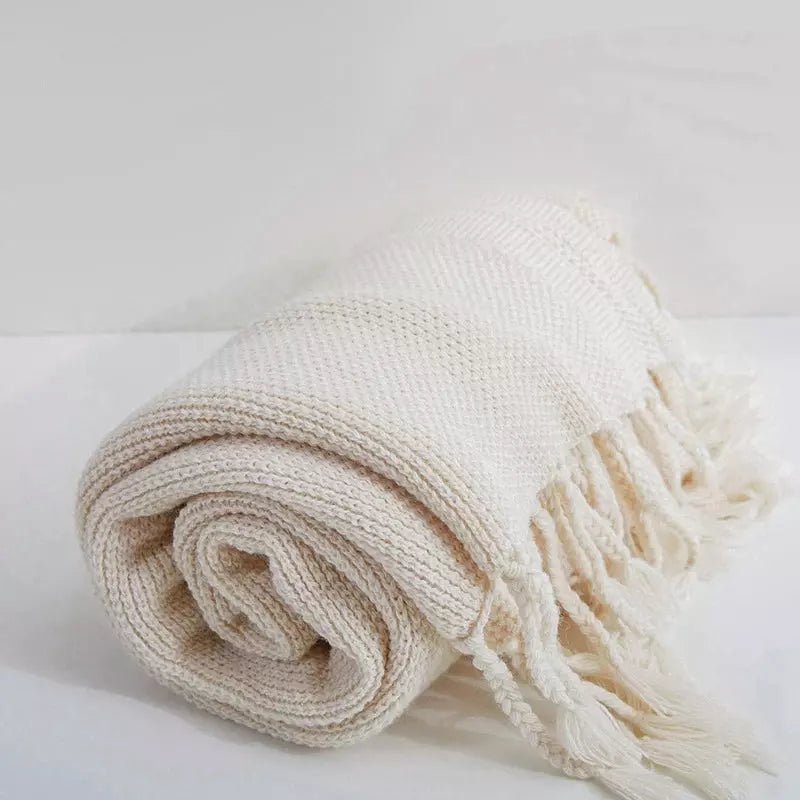 Plaid avec Pompon | Douceur d'Hiver - Designix Plaid Beige 130x160cm