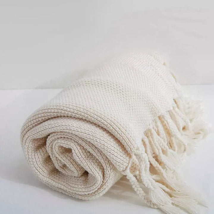 Plaid avec Pompon | Douceur d'Hiver - Designix Plaid Beige 130x160cm