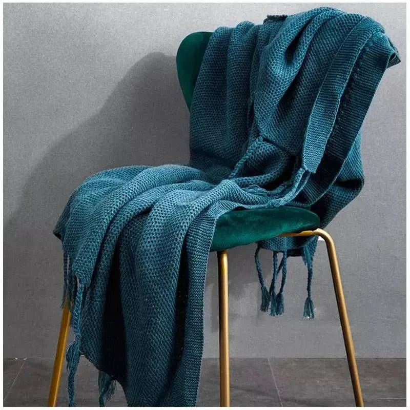 Plaid avec Pompon | Douceur d'Hiver - Designix Plaid Bleu 130x160cm