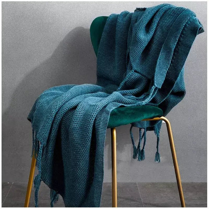 Plaid avec Pompon | Douceur d'Hiver - Designix Plaid Bleu 130x160cm