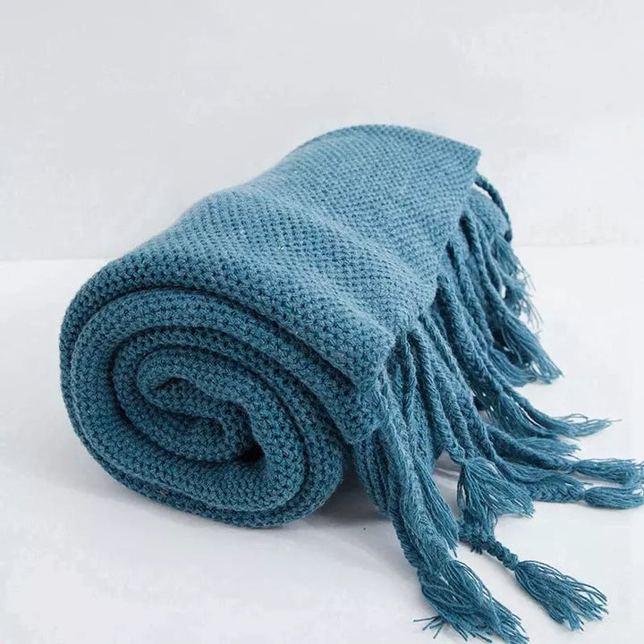 Plaid avec Pompon | Douceur d'Hiver - Designix Plaid Bleu 130x160cm