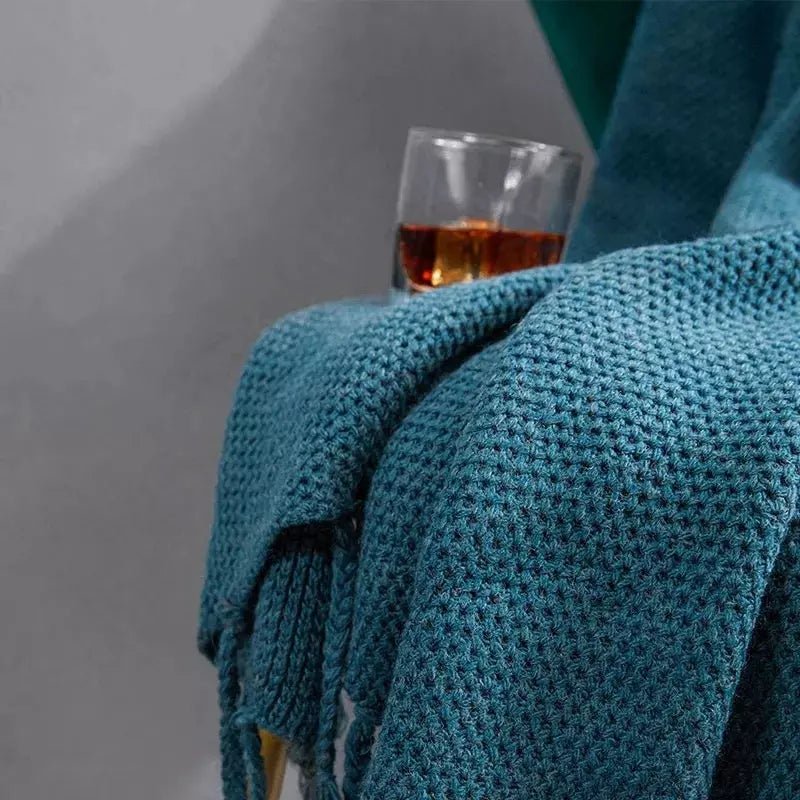 Plaid avec Pompon | Douceur d'Hiver - Designix Plaid Bleu 130x160cm