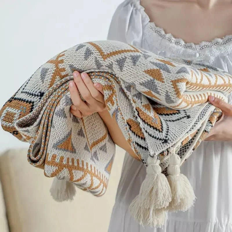 Plaid Bohème Chic | Éclat Tribal - Designix Plaid Blanc 130x170cm