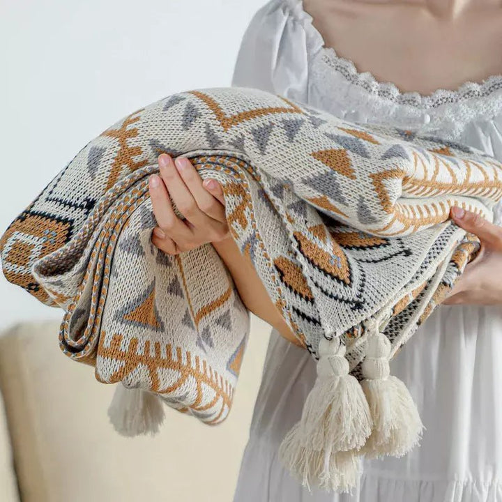 Plaid Bohème Chic | Éclat Tribal - Designix Plaid Blanc 130x170cm