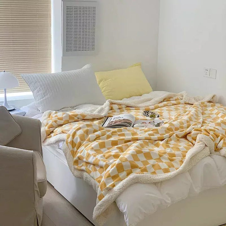 Plaid Damier Épais et Chaud | Carré Câlin - Designix Plaid Jaune 100x150cm