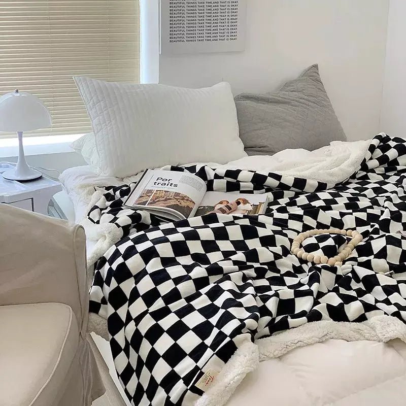 Plaid Damier Épais et Chaud | Carré Câlin - Designix Plaid Noir 100x150cm