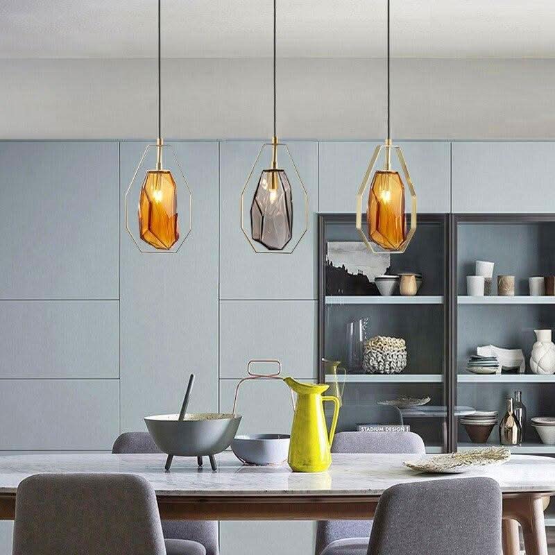 Suspension design LED en verre géométrique de couleurs Coffee | Designix - Luminaire - https://designix.fr