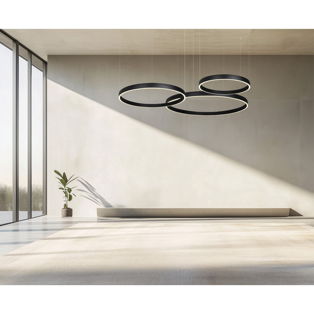 Mise en ambiance du luminaire suspendu dans un salon contemporain très lumineux