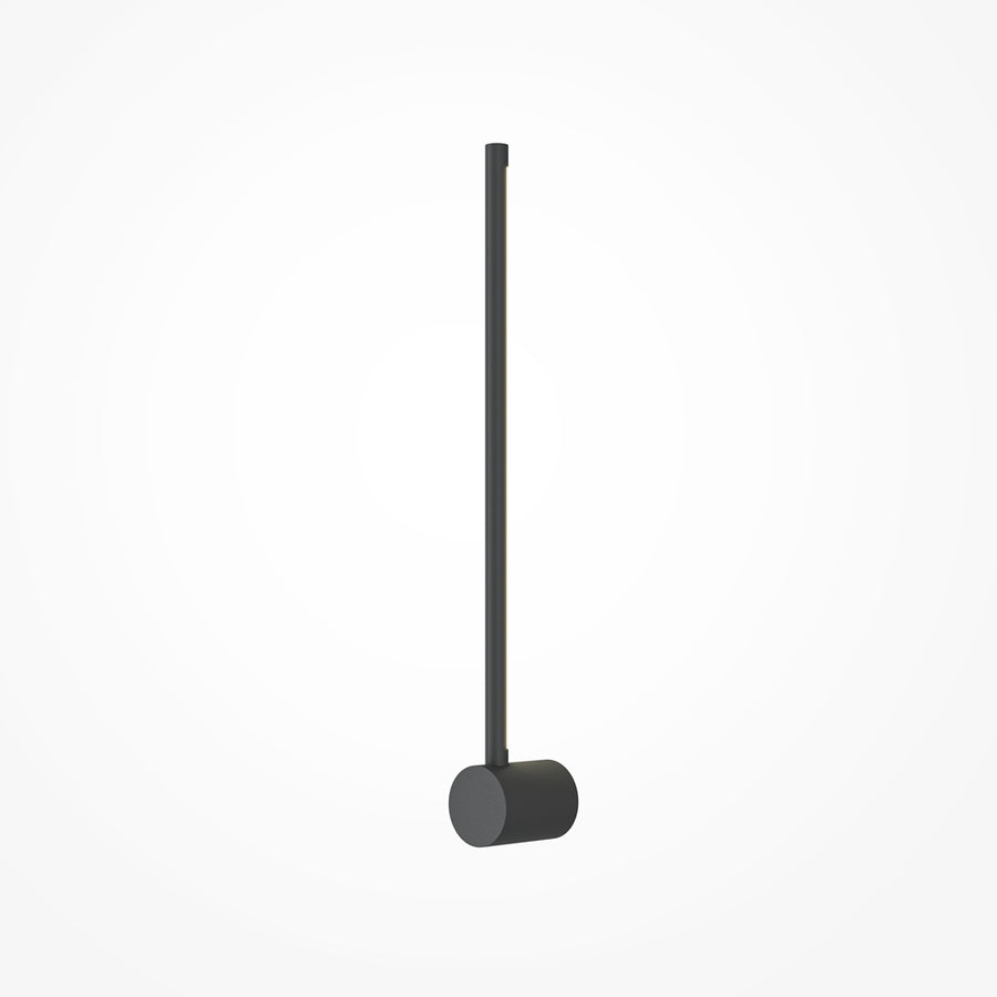 Modèle noir mat présenté verticalement, socle cylindrique en bas et tige fine
