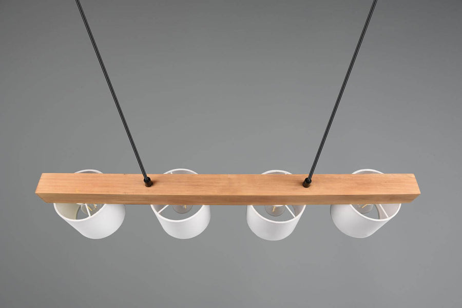 Suspension Cameron 4 lumières bois et blanche