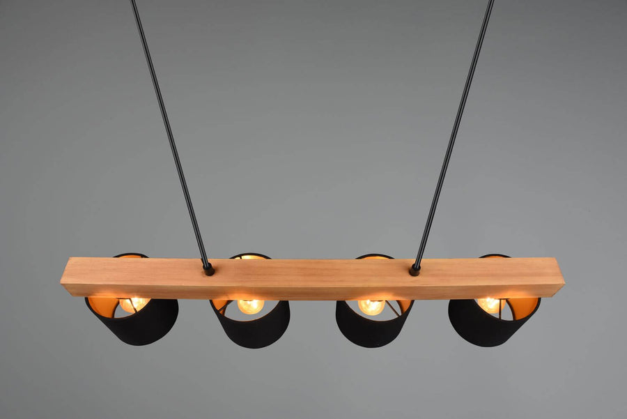 Suspension Cameron 4 lumières bois et noire