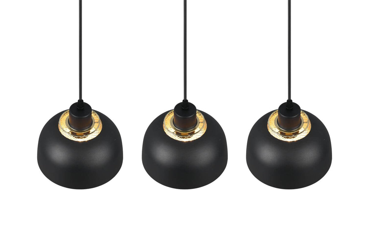 Suspension Punch 3 lumières noire mat