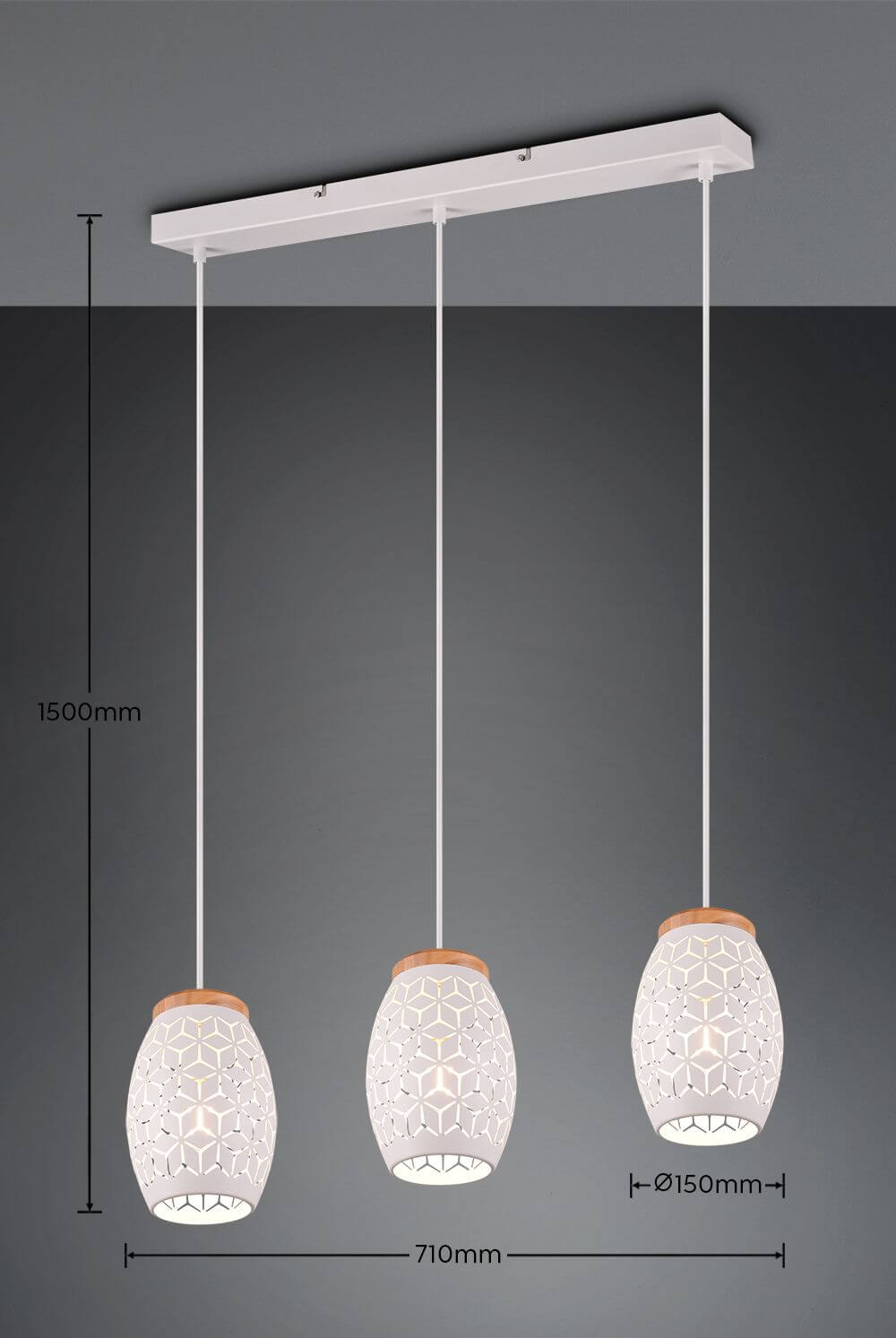 Suspension Bidar 3 lumières blanche mat