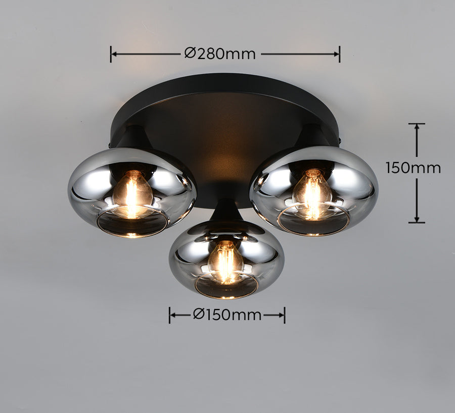 Plafonnier Divina 3 lumières fumé, verre