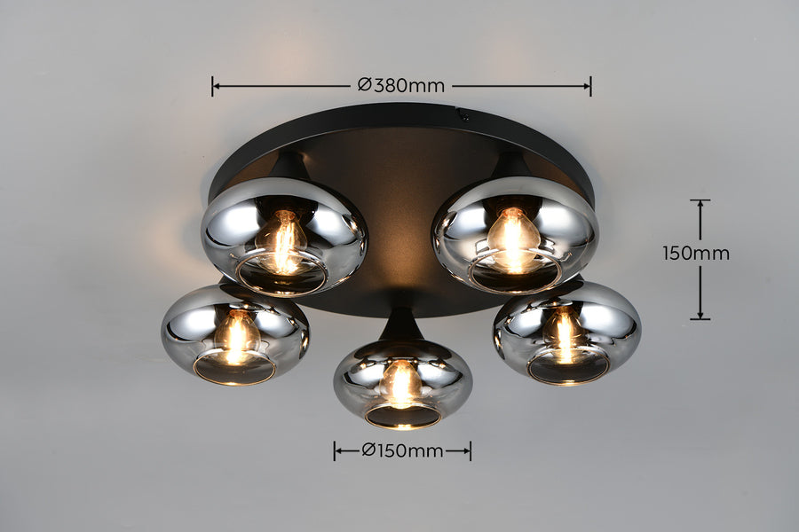Schéma technique coté indiquant diamètre du plafonnier et hauteur totale