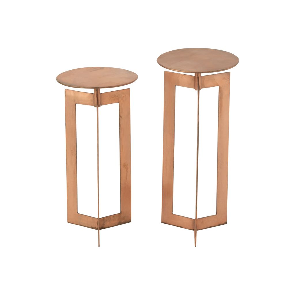 Ensemble de 2 tables d'appoint Zino en fer et cuivre hauts | Designix -     - https://designix.fr