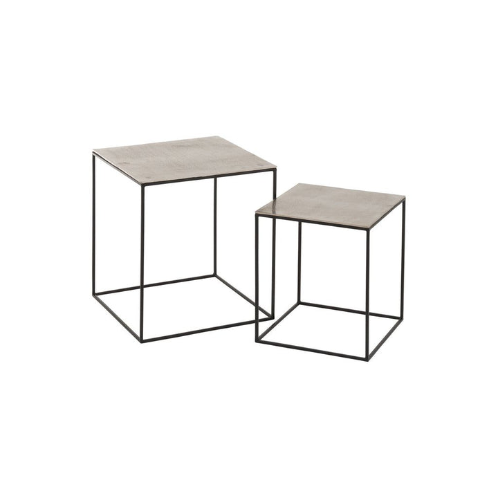 Ensemble de 2 tables d'appoint carrées en aluminium/fer argent/noir | Designix -     - https://designix.fr