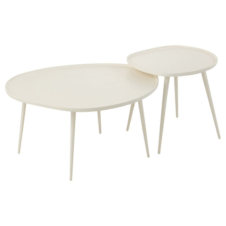 Ensemble de 2 tables d'appoint en aluminium blanc vintage | Designix -     - https://designix.fr